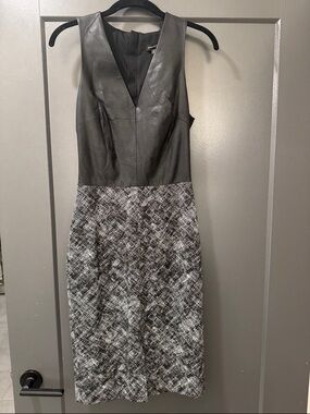 Banana Republic Black Faux-Leather Top Mixed-Print Midi Dress